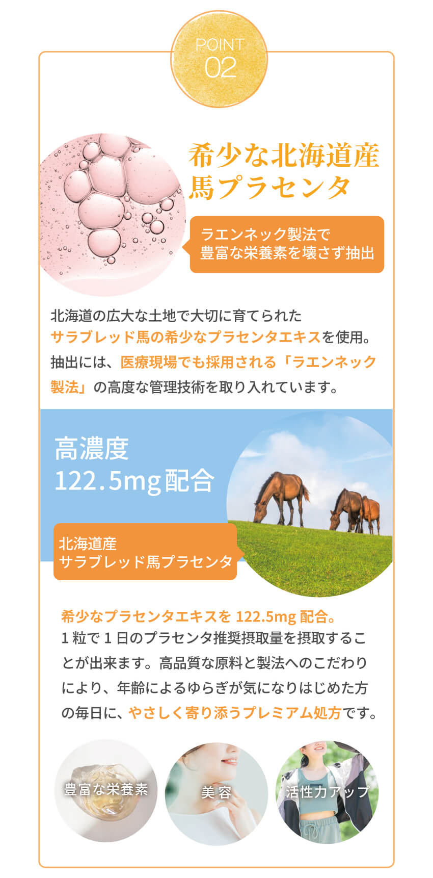 馬プラセンタ由来原料の特長や数値データ（背景情報）