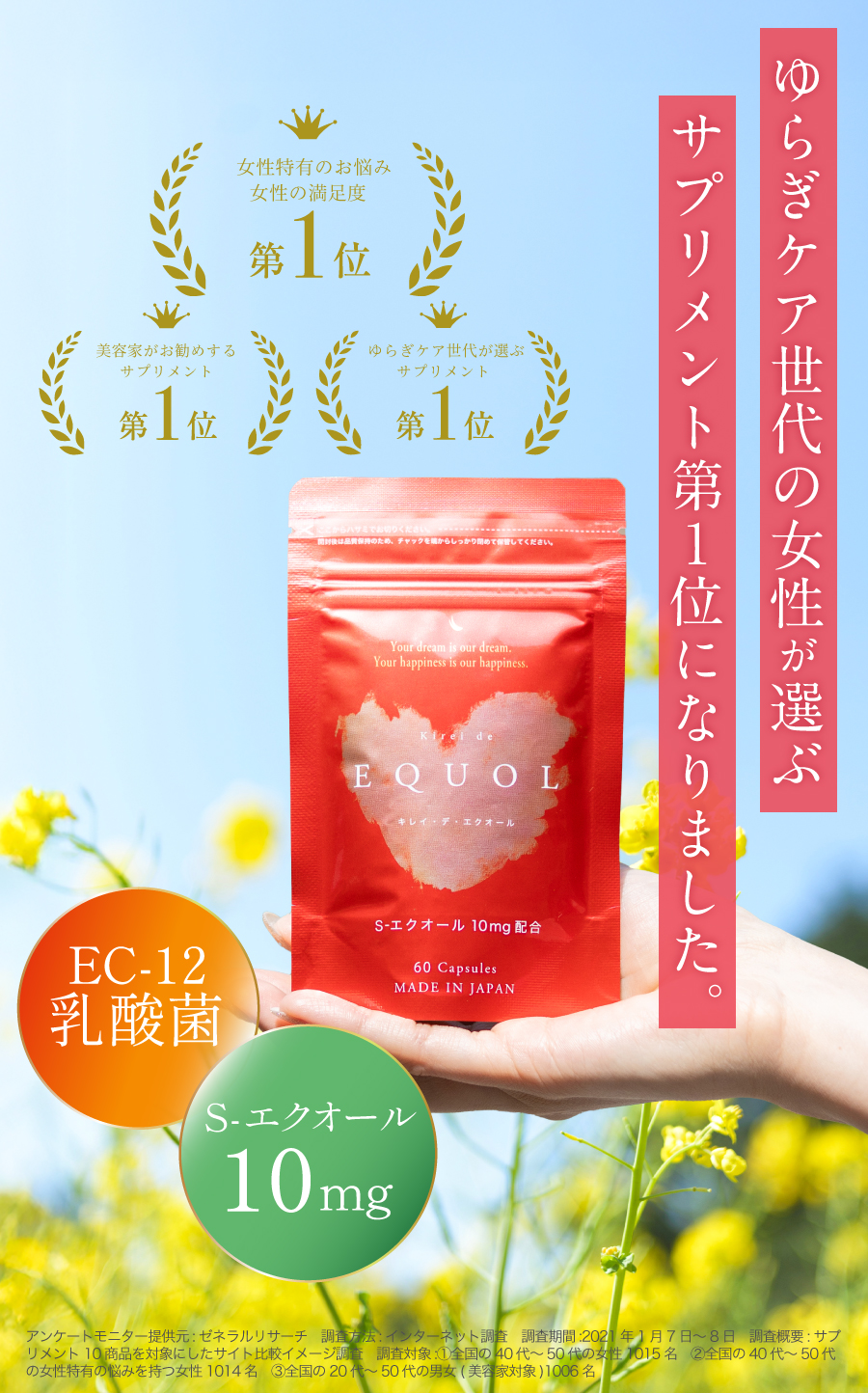 ゆらぎケア世代の女性が選ぶサプリメント第１位になりました。