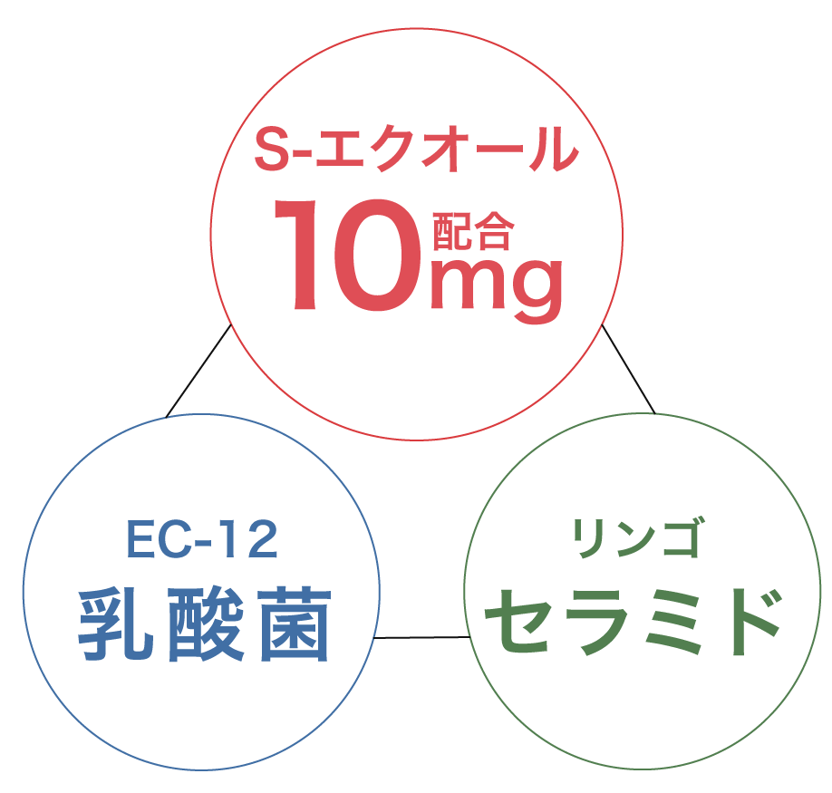 EC-12乳酸菌、りんごセラミド、S-エクオール10mg配合(2粒摂取)